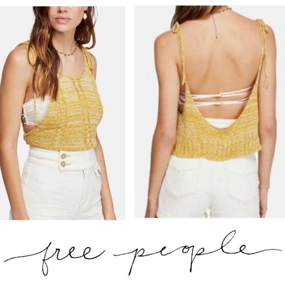 Free People Bombshell Open-Knit Festival Crop Tank Top Size XL Autumn Yellow